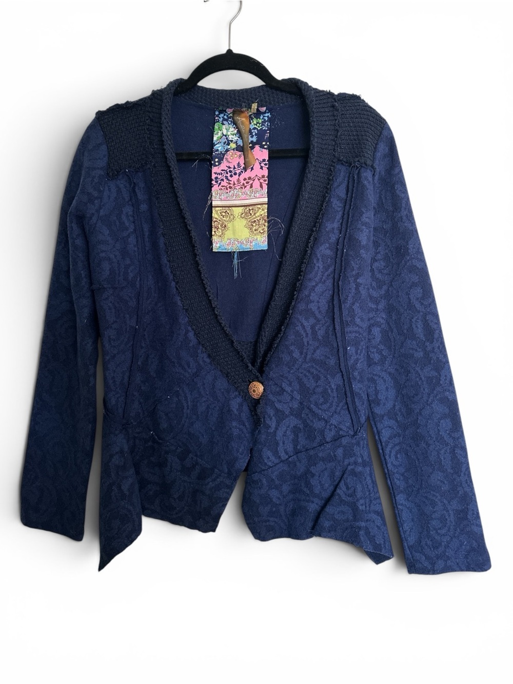 Aratta Navy Textured Single-Button Blazer